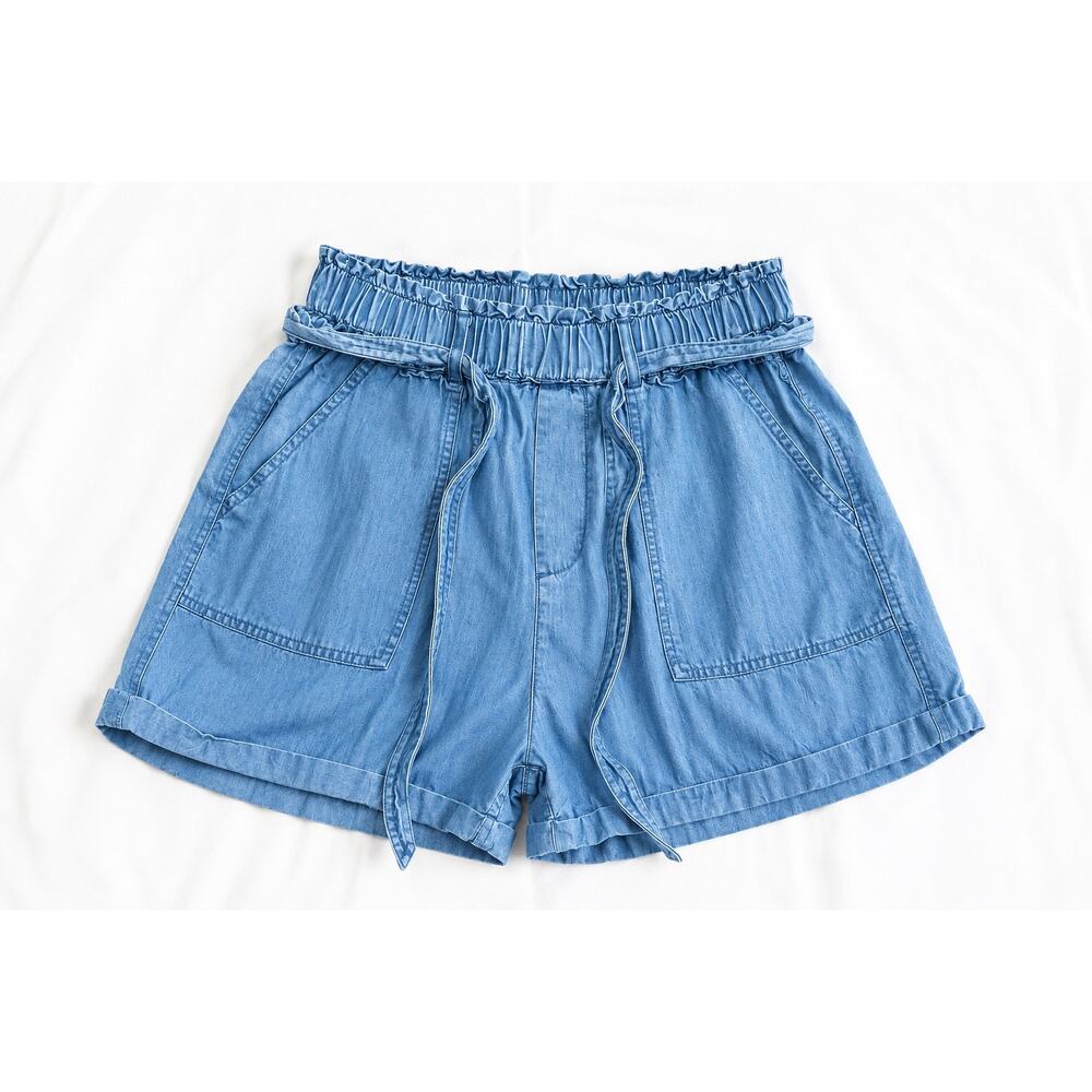 Lucky Brand Chambray Paperbag Waist Drawstring Shorts Blue XS Boho Casual